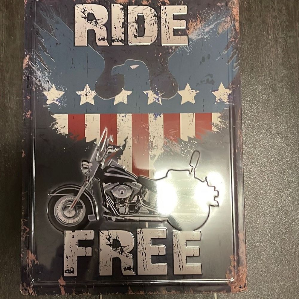 Ride free, motorcycle tin wall hanging